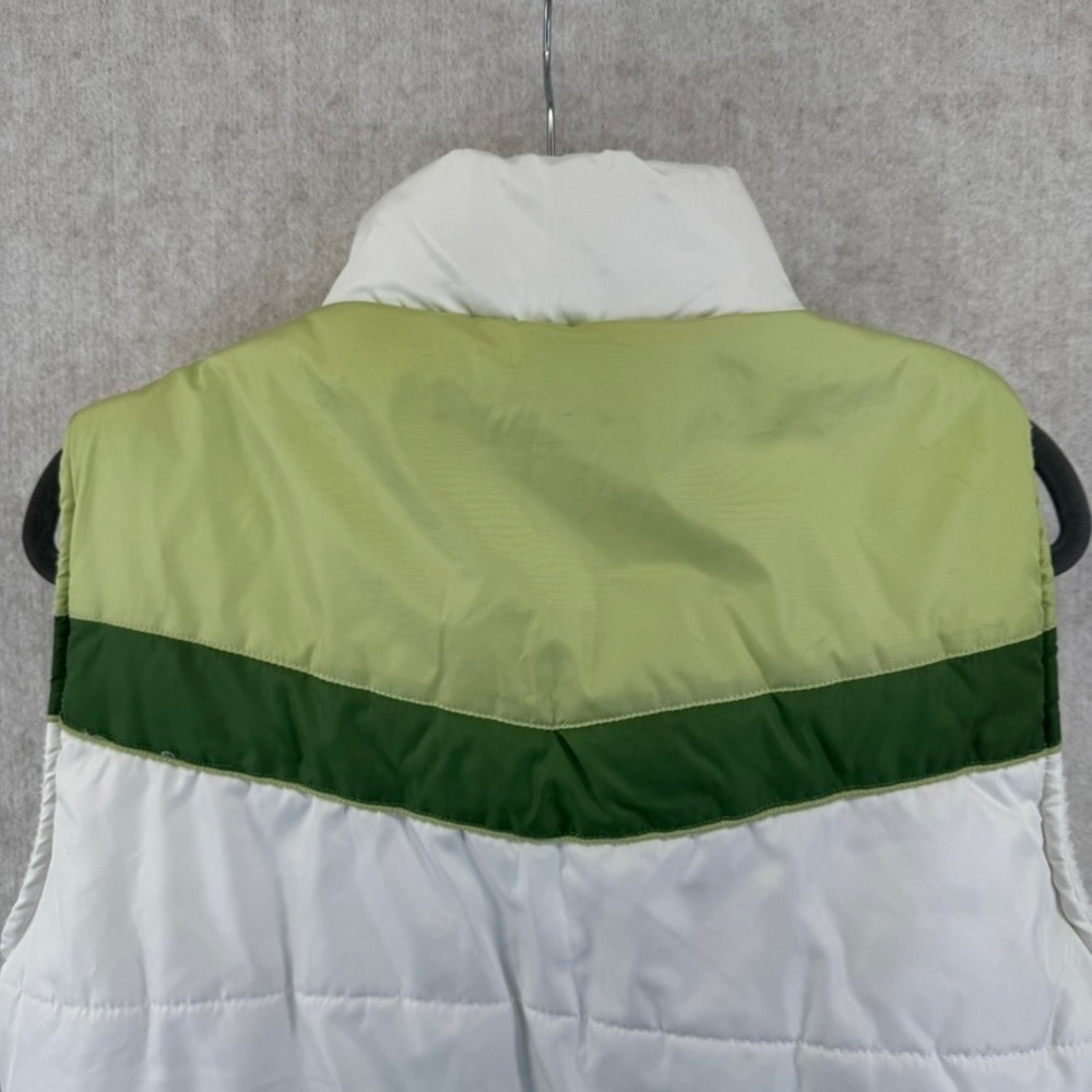 Womens Medium White Green Colorblock Retro Vtg Quilted Puffer Vest Fleece Lined - Picture 4 of 5